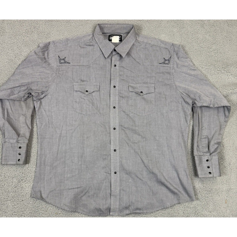 Wrangler Shirt Mens XXL Black Gray Geometric Plaid Pearl Snap‎